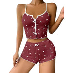 Women's Pajamas Set Sleepwear 2 PCS Short Tank Tops And Shorts S M L White Ventilate Soft Casual Love Printing