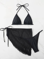 3 Pieces Triangle String Bikini 2026 Women & Tassel Beach Skirt Swimwear Female Sexy Swimsuit Beachwear Bathing Swimming Suit