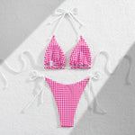 DEKA Brazilian Red Plaid Bikini Set Women Cut Out Swimsuit Print Swimwear High Waist Triangle Micro Two Piece Suit Biuqini Beach