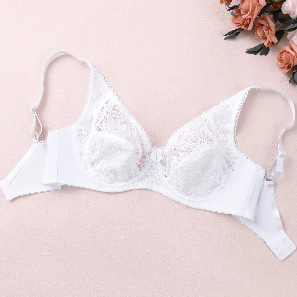 Sexy Womens Bras Ultra-Thin Perspective Deep V Lace Sheer Plus Size Bra Female Underwear Lingerie BH Tops D E F Cup
