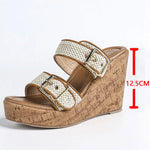 Summer Bohemian 2 Buckle Adjustable Straps Espadrille Wedge Sandals Women Leisure Roma Platform Beach Vacation High Heels Shoes
