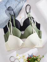 3Pcs Solid Women's Underwear Set Everyday Push up Bra Basic Underwire Bras Supportive and Comfortable Unpadded Women's Bra