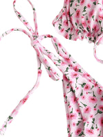Trendy Women s Two-Piece Swimsuit Stylish Floral Butterfly Geometric Camouflage Print Bikini Set with Lace-Up Back Detail