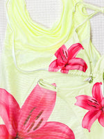 DEKA Sexy Flower Sheer Mesh Bikini 3PC Tummy-Hiding Design Slimming Design Split Bikini Set Split Style Fabric Slim-Fit Swimwear