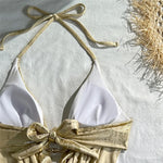Gold Shiny String Halter Sexy Bikini 2026 Woman Bottom Shorts Swimsuit Metal Ring Holiday Swimwears Bathing Suit Bikinis Sets