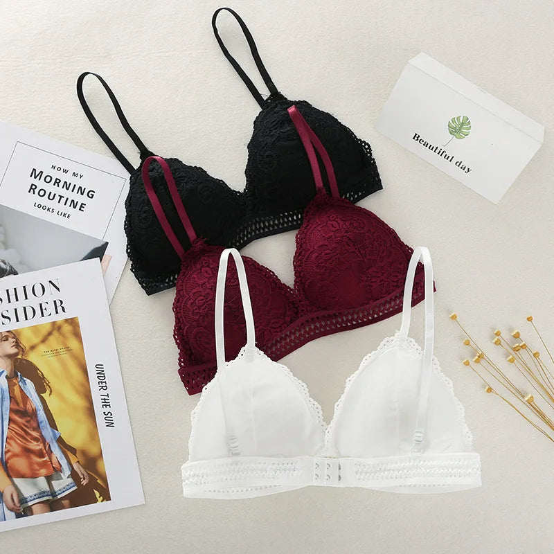 Lace Bralette Women Sexy Lingerie Non-wire Bra Triangle Cup Female Padded Underwear Push Up Bras