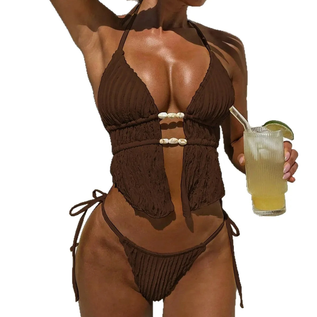 Sexy Triangle Bikini Women Summer Hollow Out Bandage Cross Crop Top Tie Side Thong Swimsuit Bathing Suit Holiday Swimwear