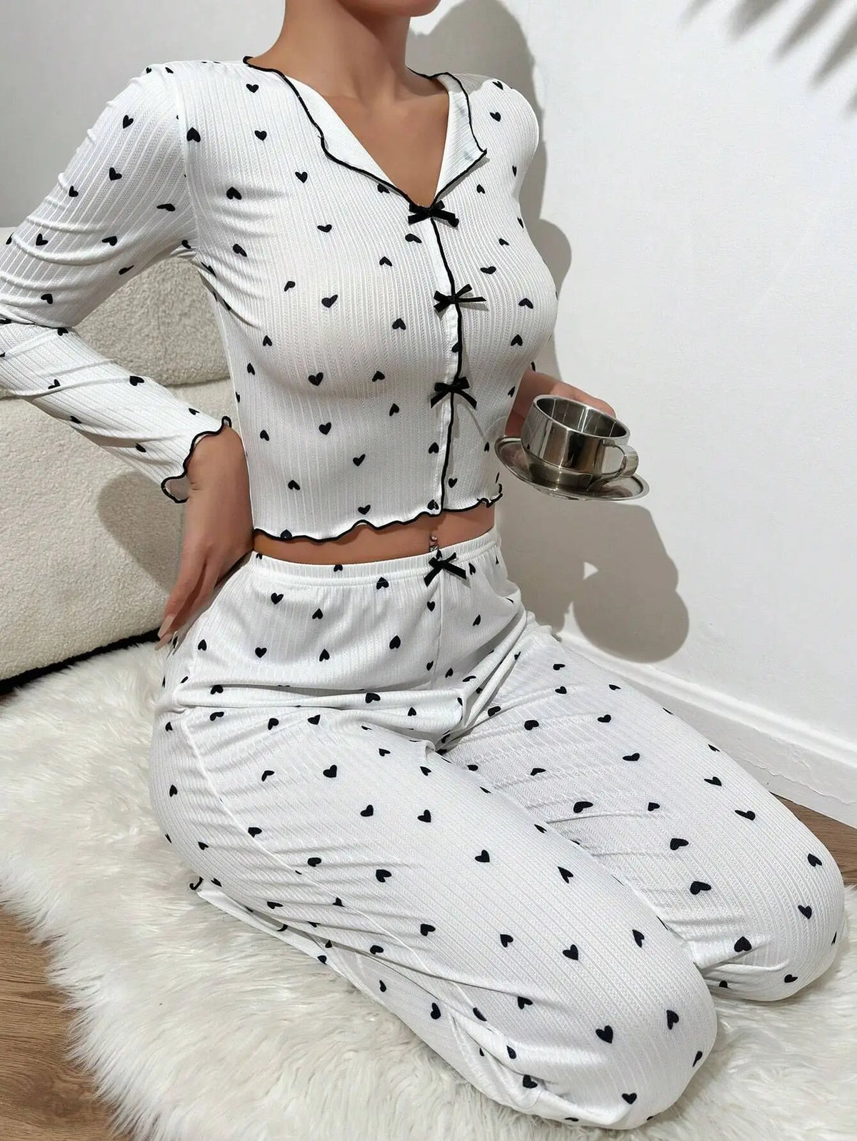 Spring Autumn Pajamas Sets for Women Long Sleeve Tops Long Pants 2 Piece Set Home Suit Night Wear Sleepwear Pijamas