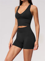 Seamless Gym Yoga Sets Women Breathable I-shaped Shock-absorbing Slim Sports Tank Top High Waist Shorts Training Fitness Suit