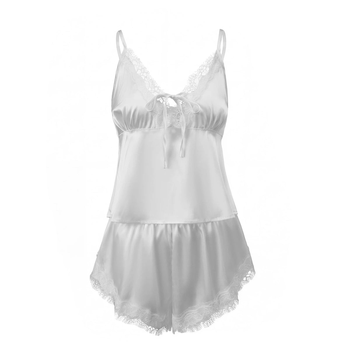 2026 Summer Women Pajama Sets Lace Trim Satin Babydoll Camisole Tops and Shorts Sets Lounge Sleepwear