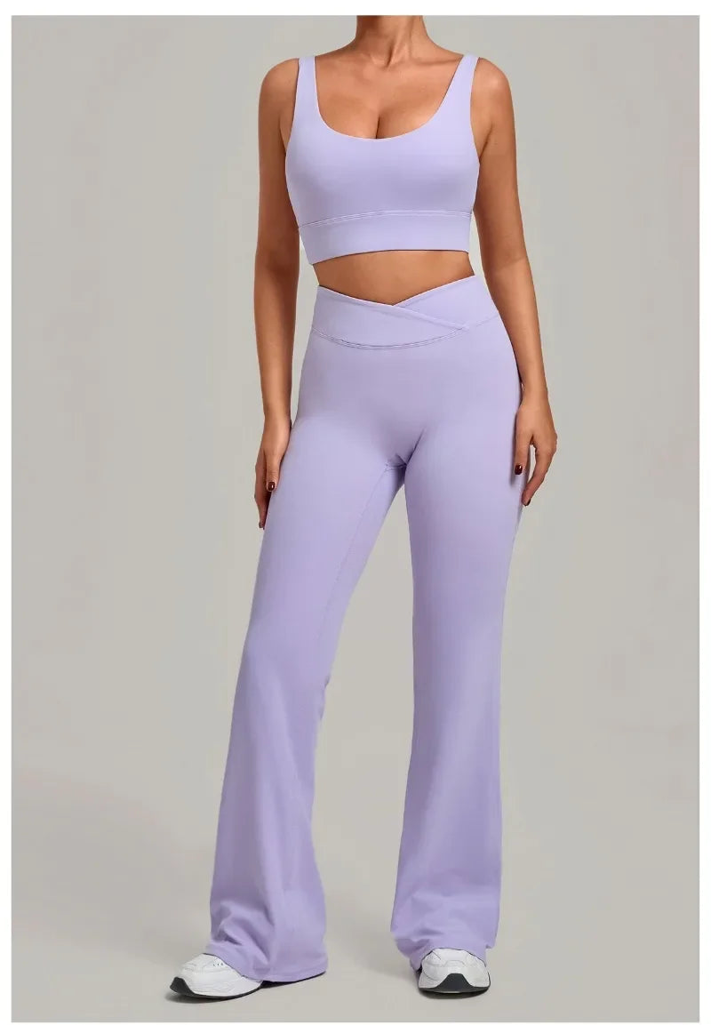 Women's Seamless Yoga Sets Sports Fitness Hip-lifting High Waist Flared Pants Backless Bra Suits Training WorkoutLeggings Sets
