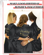 12 Pcs Women's Birthday Party Robes Gold Glitter Queen Squad Kimono Silky Nightgown Satin Bathrobes Dressing Gown