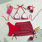 Solid Brown Swimwears String Halter Triangle 3 Piece Bikini Set Sexy Swimsuit Women 2026 Mesh Skirts Bathing Suit Bikinis Dames