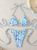 Triangle Halter Thong Bikinis 2026 Women Sexy Printed Swimsuit Floral String Swimwear Female Bathers Bathing Swimming Swim Suit