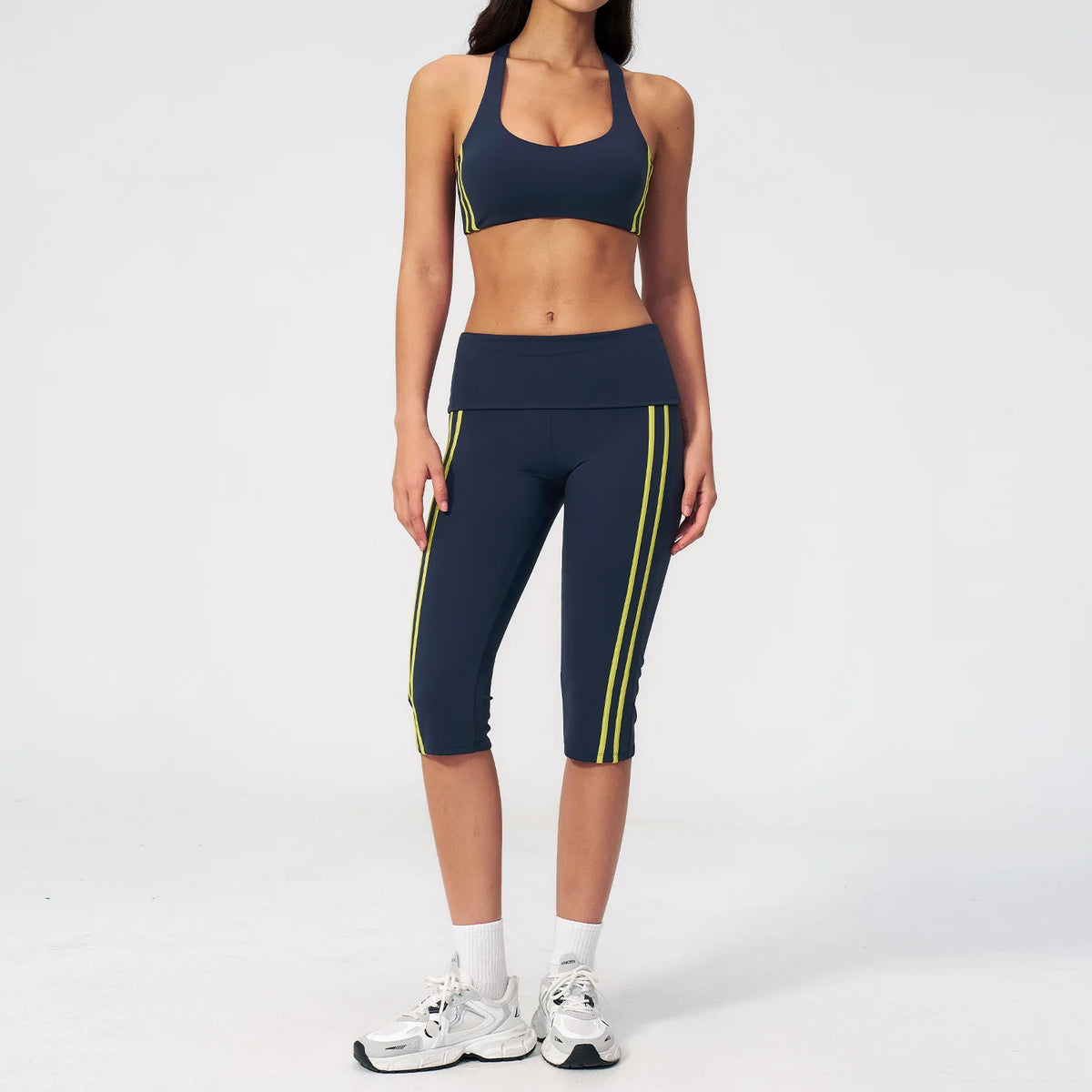 Summer Color Blocked Yoga Sets Women Slim Sports Bra High Waist Pants Fitness Suits Outwear Gym Running Push Up Workout Clothes