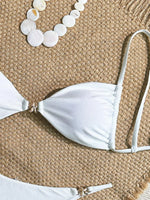Sexy White Bikinis Sets Women Metal Starfish Pleate Push Up Bra Thong Swimsuit 2025 Summer Bathing Suit Micro Swimwear Biquini