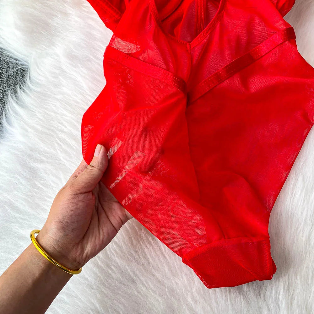 MOYISU Sexy Western Style Bodysuit for Women Sheer Net Halter Push Up Pads Summer Lingerie Figure Control See Through Hot Sale