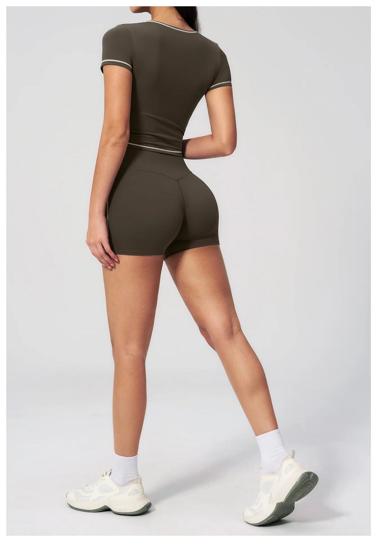 Speed Drying Tight Yoga Sets Women Color Contrast Short Sleeve Slim Sports Top High Waist Leggings Running Fitness Athletic Wear