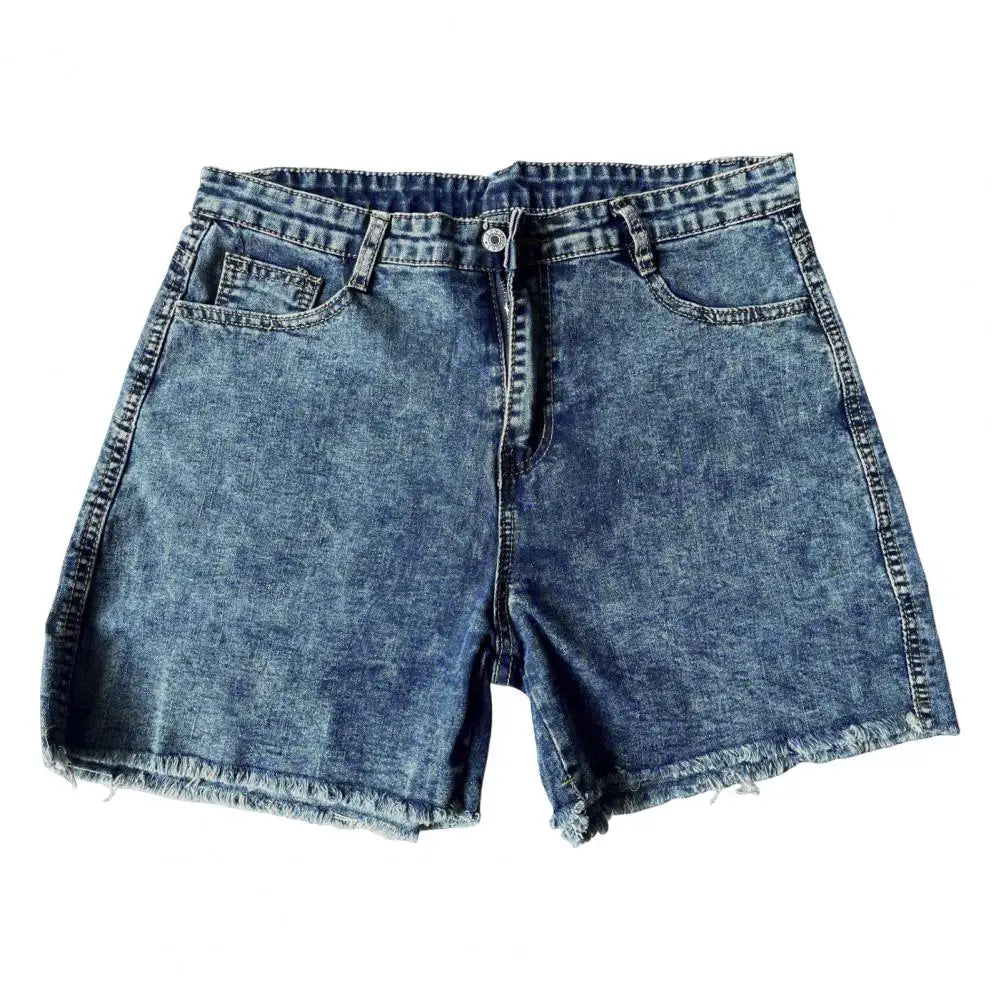 Summer Women Shorts High Waist Washed Retro Distressed Ripped Edge Butt-lifted Slim Fit Pockets Casual Club Party Short Pants