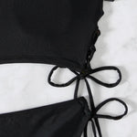 2026 New 2 Piece Swimsuit for Women Solid Color Sexy Drawstring Short Sleeve Bikini Set Beach Vacation Bathing Suit Swimwear