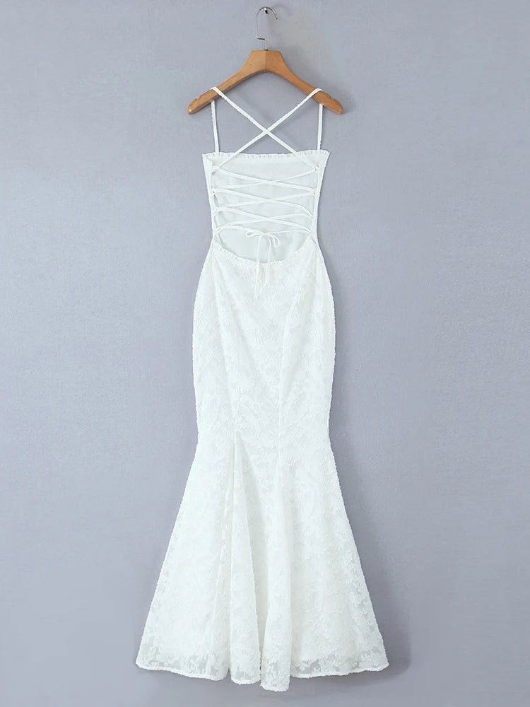 Backless Lace Up Trumpet White Party Dress Vestidos Para Mujer Sexy New in Long Dresses 2025 Spring Summer Elegant Sundress
