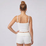 Women 2 Piece Outfits Sleeveless Low Cut Tank Tops Foldover Shorts Sets Summer Daily Casual Fitness Street Solid Color Knit