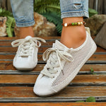 Women Mesh Lace‑Up Flat Sneakers Breathable Mesh Upper Round Toe Lightweight Retro De Training Casual Walking Summer Shoes