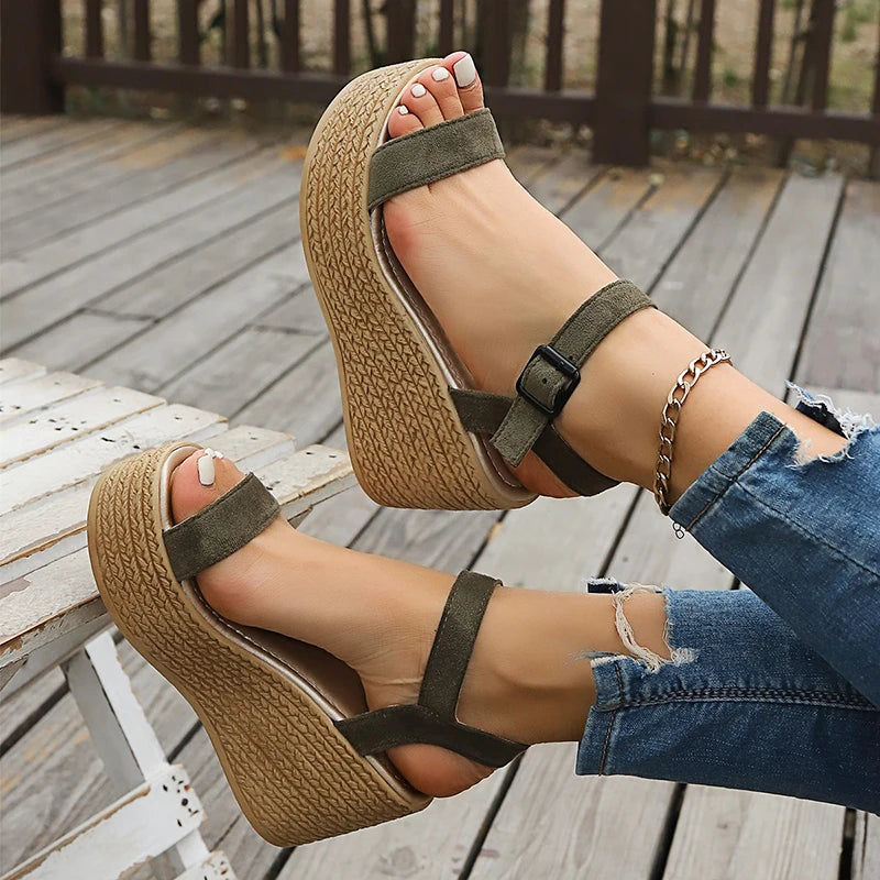 2026 Summer Chunky Platform Sandals Women Plus Size 43 Wedge High Heeled Sandals Woman Ankle Strap Thick Bottom Sandalias Mujer