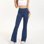 STOUREG Flared Yoga Pants for Women, High Waisted Ribbed Bootcut Leggings, Solid Color Seamless Fitness Trousers