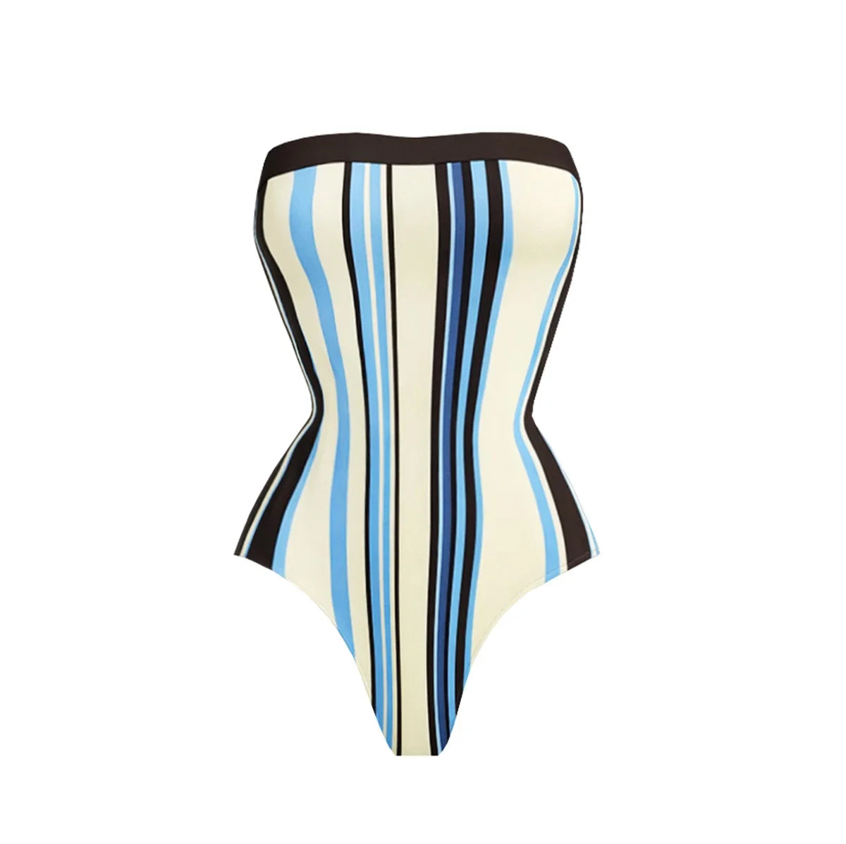 Striped 3Pcs Bandeau One Piece Swimsuit Sexy Bikini Women Push Up Swimwear High Cut Swimming Suit Female Bathingsuit Beachwear