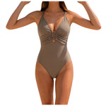 2026 New Solid One Piece Swimsuit For Women Ruched U Buckle Swimwear Lady Backless Bathing Suit Beachwear Monokini Swimming Suit