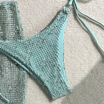 With Fishnet Sarong Skirt Halter Micro Bikini Women Swimwear Female Swimsuit Three-pieces Bikini Set Bathing Suit Swim Beachwear