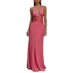 Summer Backless Sexy Long Dresses Women's Gown Patchwork Lace Halter V Neck Sleeveless High Waist Elegant Vestidos Para Mujer