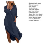 Beach Holiday Dress Women Summer Shirt Dress Lapel V-neck Solid Color Pockets Design Side Split Loose Fit Thin Midi Dress