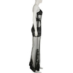 FDYOUI Sexy Lace Patchwork Mesh Long Dress Women Spaghetti Strap See-through Evening Party Dresses White Black Night Club Outfit