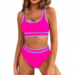 Women's High Waisted Bikini Sets 2026 Sporty Two Piece Swimsuits Color Block Cheeky High Cut Bathing Suits Summer Biquini Black