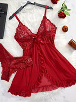 Lace Lingerie Set Women's Sexy Babydoll Chemise Romantic Ruffle Nightgown Delicate Panty Set New Hot Fashion Gift Luxuriou