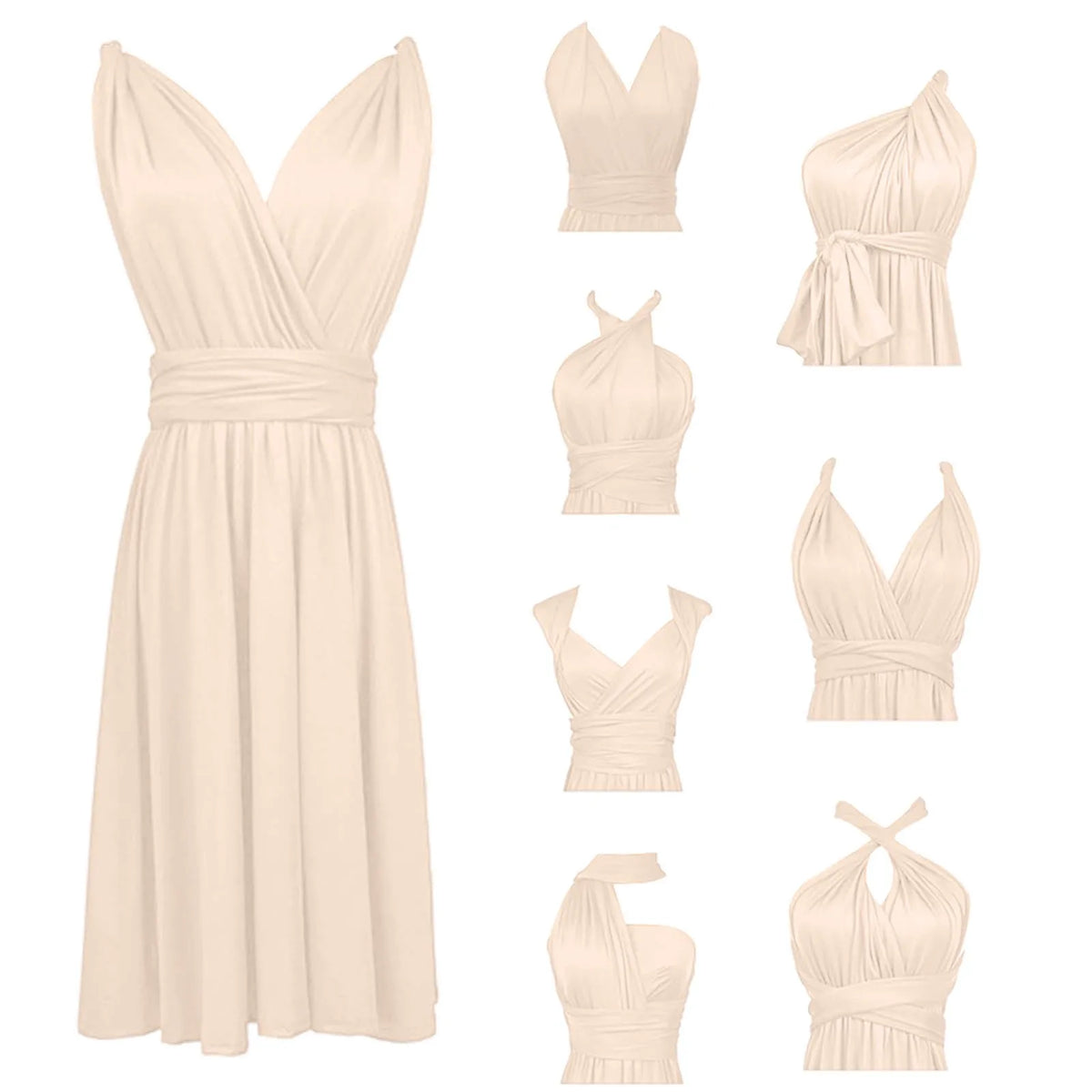Women's Sexy V Neck Evening Dress Tie Up Multiple Ways To Wear Cocktail Dress Convertible Wrap Infinity Short Bridesmaid Dresses