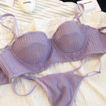 New 6 Color Women Cotton Underwear French Sexy 1/2 Cup Push Up Bra Set Fashion Fluorescent Summer Lace Bra and Thongs Lingerie