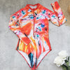 2026 Patchwork One Piece Swimsuit Long Sleeve Swimwear Women Bathing Suit Retro Zipper Swimsuit One Piece Surfing Swim Wear