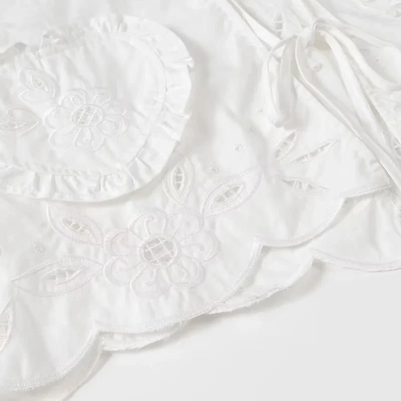 Foridol Heart Embroidery White Cotton Women Blouse Bowknot Spring Summer Lantern Sleeve Casual Shirt V Neck Loose Chic Blusa