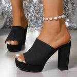 Summer New Women's Square Toe High-heeled Slippers Platform Black Fish Mouth Plus Size Party Shoes