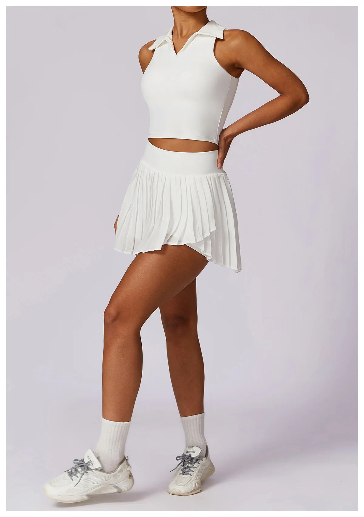 Outdoor Breathable Golf Wear Tennis Sport Sets Women Turn Down Collar Sleeveless Top Short 2 in 1 Skirt Running Fitness Set