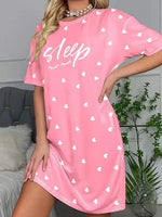 Women's Nightgown Casual Print Nightshirt Polka Dot Short Round-Neck Sleeve Loose Sleepwear Nightdress Summer Pajama