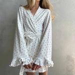New women's sleepwear sweet home clothes loose heart printed casual long sleeved lace autumn and winter lace up nightgown Y2K