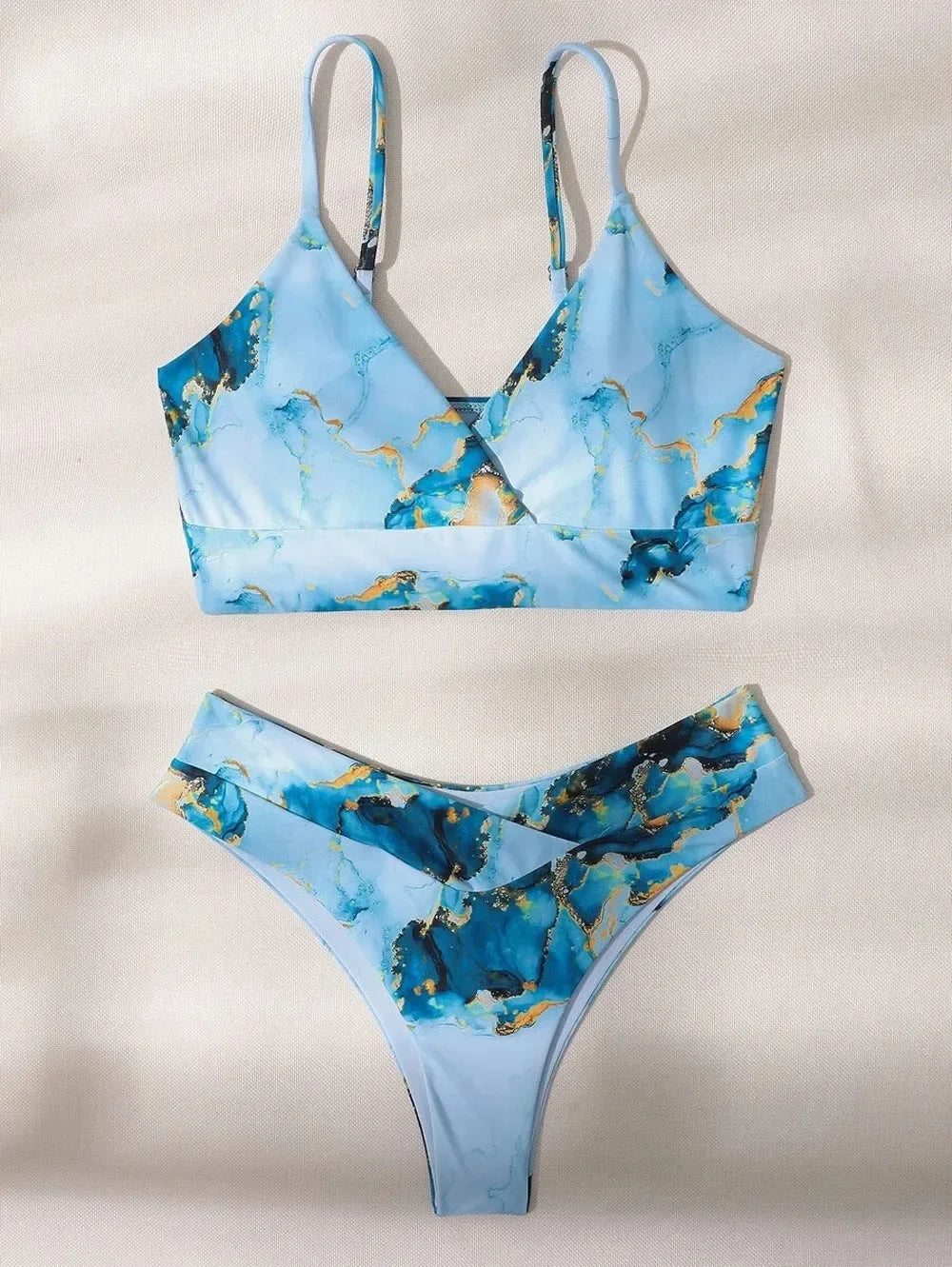 Sport Bikini Set Sexy Women Swimsuit Push Up High Waist Marble Blooming Print Swimwear Female Bathing Suit Banadores Mujer 2026