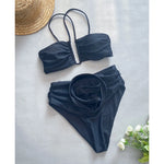 Sexy 3D Flower Wrinkled Female Swimsuit High Waist Bikini Women Swimwear Two-pieces Bikini set Bather Bathing Suit Swim Y4939