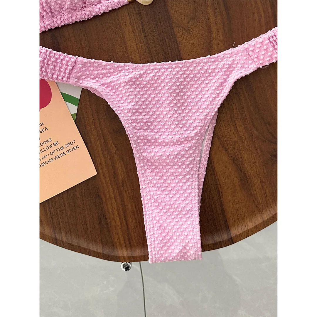 Wrinkled Crinkled Halter Bikini Female Swimsuit Women Swimwear Two-pieces Bikini set Brazilian Bather Bathing Suit Swim V8134