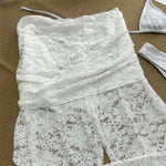 Sexy White Lace Halter String Triangle Bikinis Sets 3 Pieces Trousers Swimsuit Woman 2026 Holiday Swimwear Micro Bikini Thong
