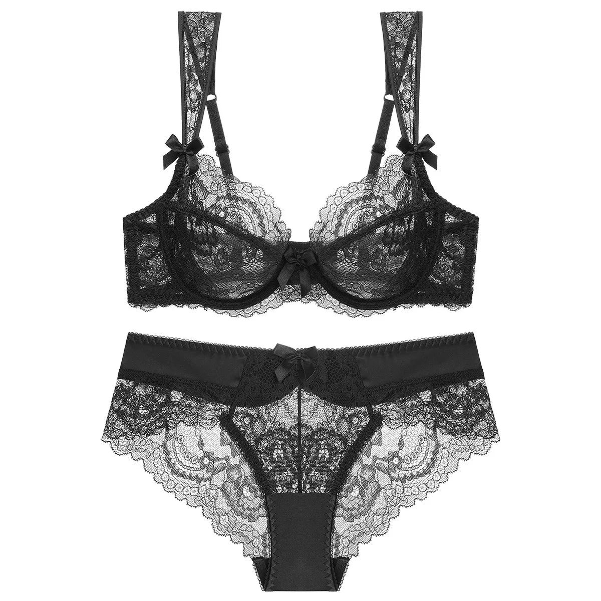 French Sexy Ultra Thin Bra Set Women Red Temptation Underwear Lace Embroidery Breathable Lingerie Romantic Bow Decorative Bras